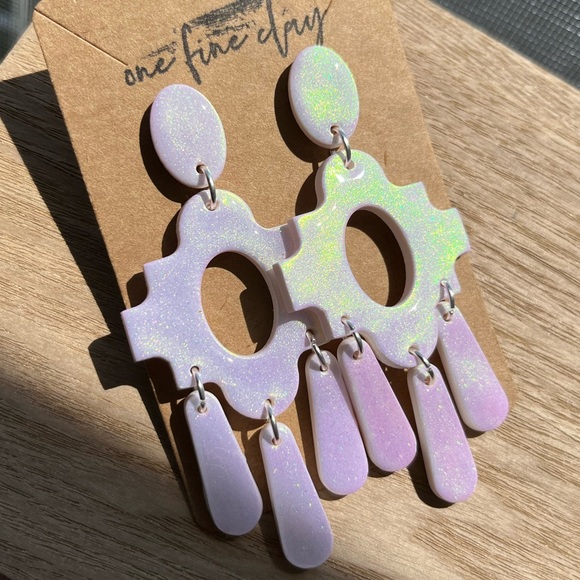 Iridescent Clay & Resin Statement Dangle Earrings - Picture 1 of 9